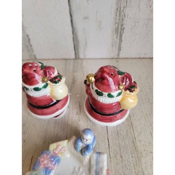 Santa Claus‎ salt pepper shaker sponge tray dish kitchen Xmas set - Picture 6 of 9